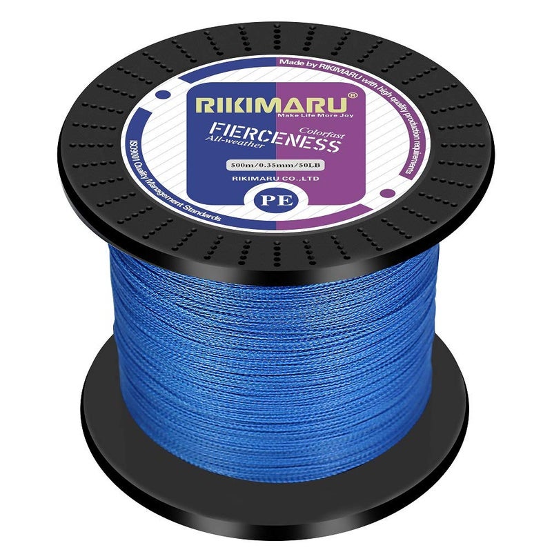 RIKIMARU Braided Fishing Line Abrasion Resistant Superline Zero Stretch&Low Memory Extra Thin Diameter Blue 1094Yds,100LB - Image 1